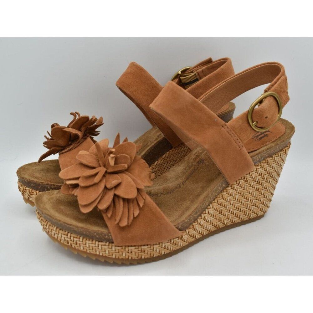 Sofft Womens Size 10 Cali Ginger‎ Tan Suede Wedge Open Toe Floral Sandals Shoes